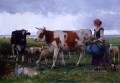 Mujer campesina con vida de granja de vacas y ovejas Realismo Julien Dupre